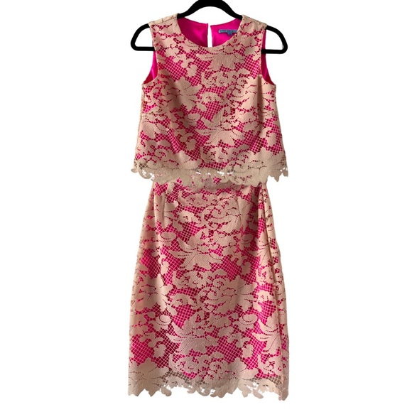 Antonio Melani Pink Lace 2-Piece Set Crop Top & Skirt Size 0 EUC Pet Smoke Free - Picture 1 of 11